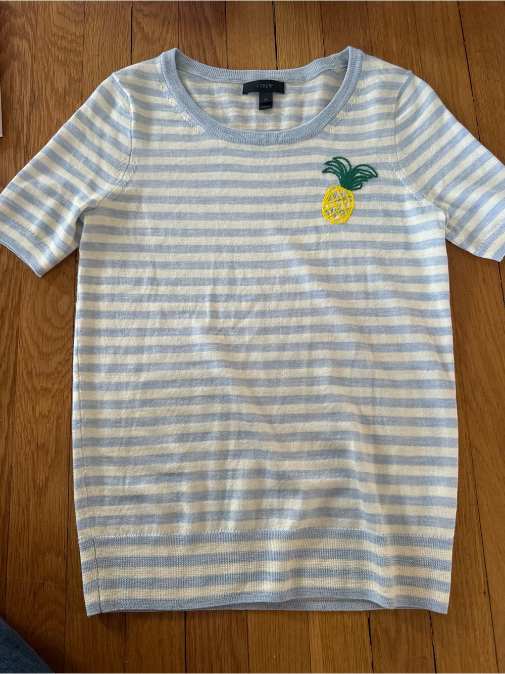 J. Crew Light Blue & White Striped wool Pineapple Short Sleeve Tee